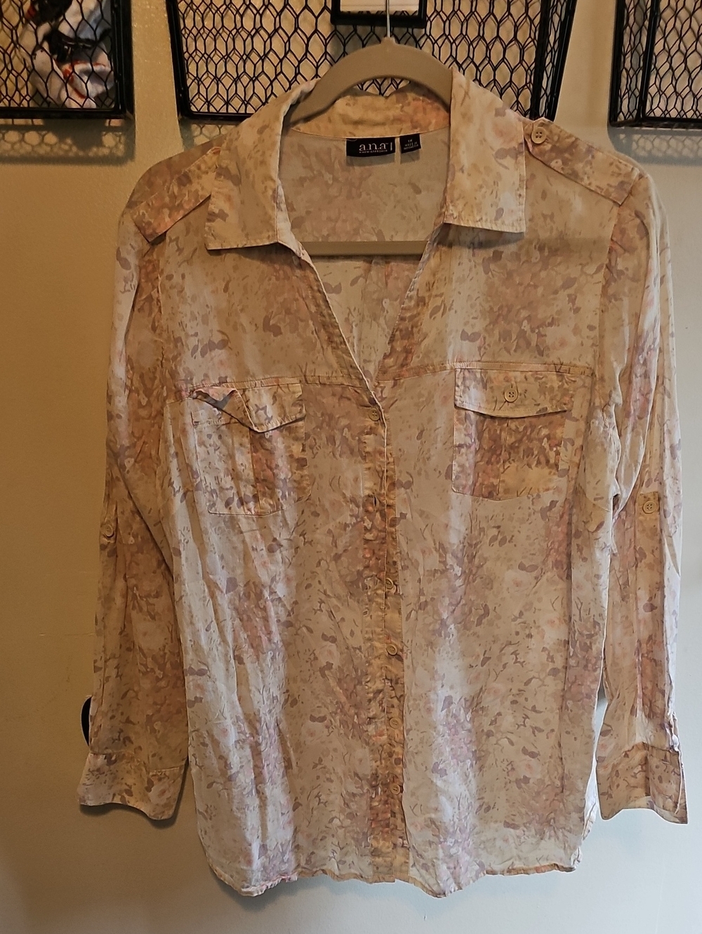 a.n.a Pale Floral Button-Down Shirt in Cream, Pink Snd Lavender Floral